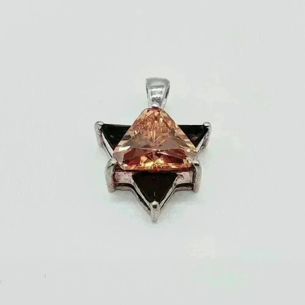 Sterling Silver Star Pendant with Citrine and Smokey Quartz - Picture 2 of 3